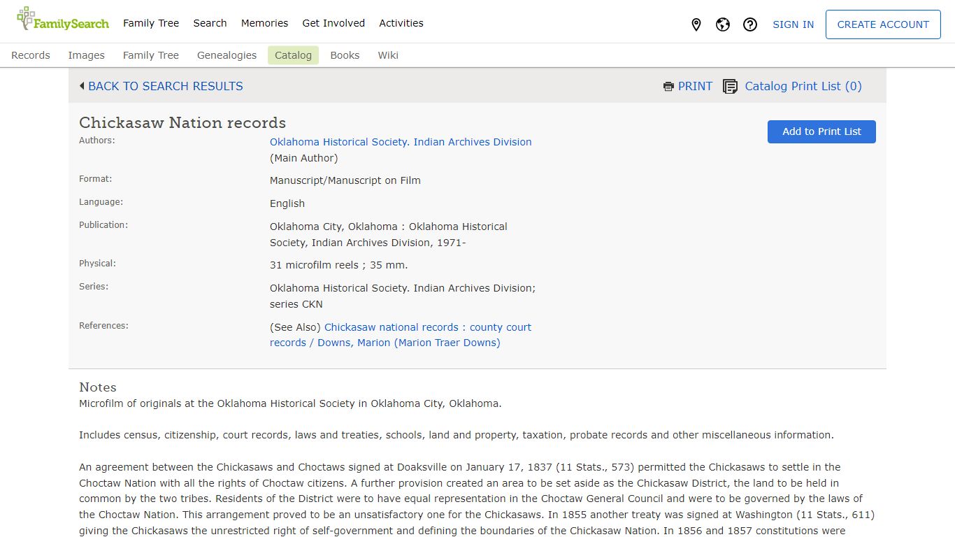 Chickasaw Nation records - FamilySearch