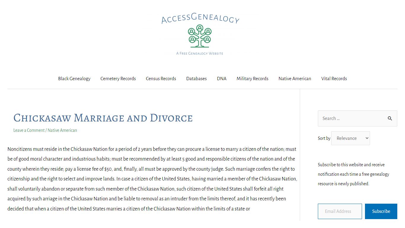 Chickasaw Marriage and Divorce | Access Genealogy